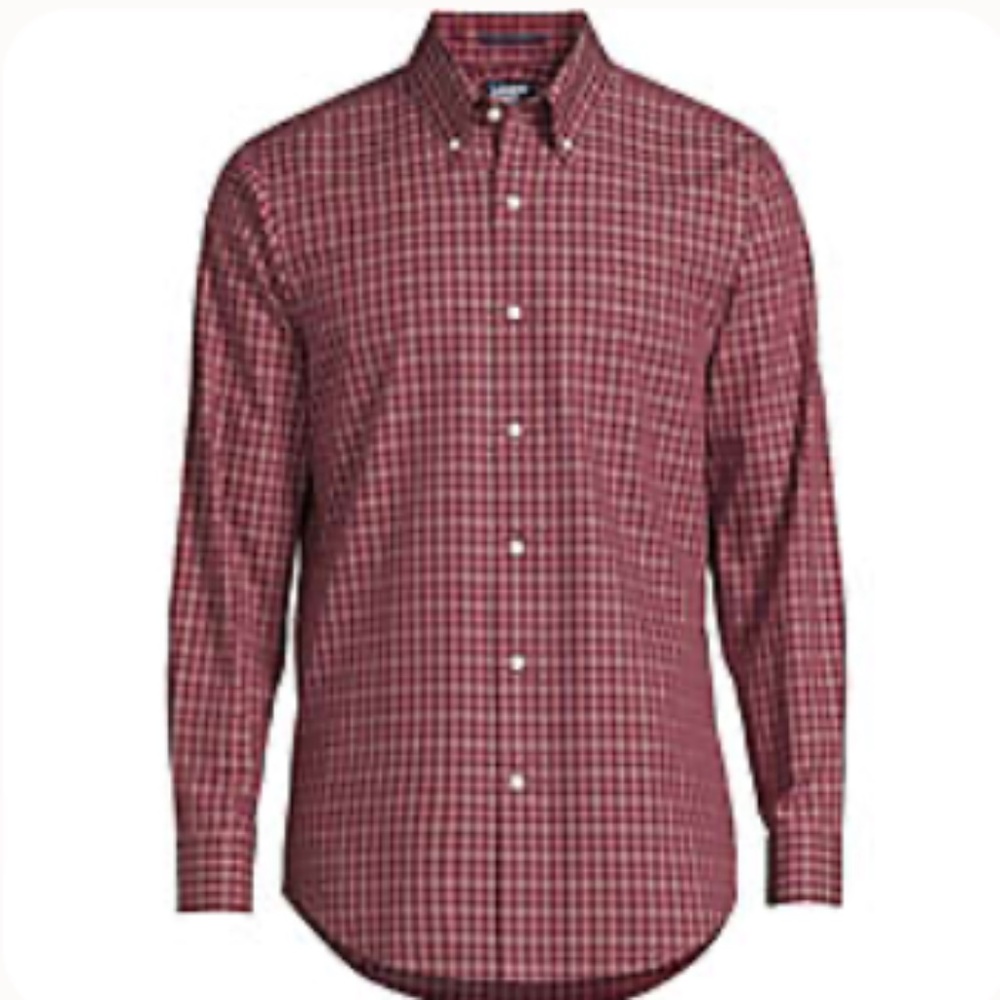 Lands' End No Iron Supima Button-Down Red Long Sleeve 18/34T
